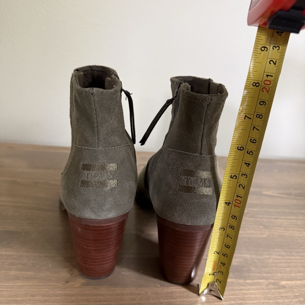 Toms‎ Womens 10 Olive Green Majorca Peep Toe Suede Ankle Booties Heels - Picture 6 of 8